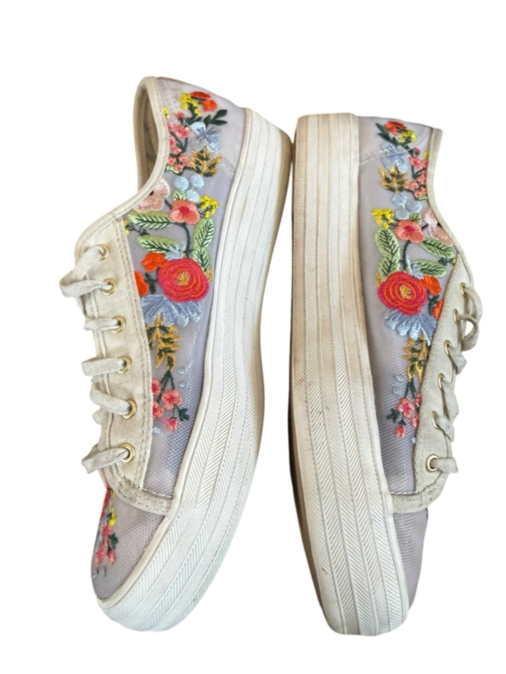 Women's Keds Rifle Paper Co. Gray Floral Embroidered Sneakers 9.5 - Picture 3 of 9